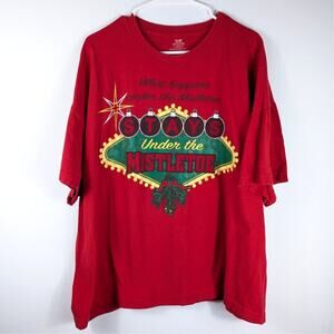 Funny Christmas T Shirt What Happens Under the Mistletoe Stays 3XL Red Holidays